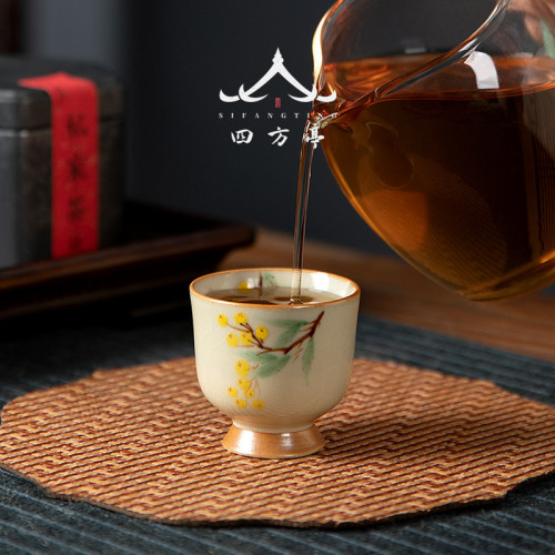 空見景德鎮汝窰手繪品茗盃功夫茶盃主人盃單盃喝茶盃個人專用盃子