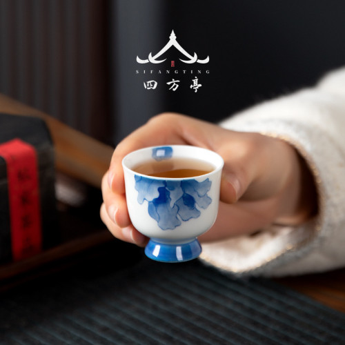 空見景德鎮汝窰手繪品茗盃功夫茶盃主人盃單盃喝茶盃個人專用盃子