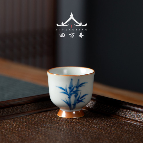 空見景德鎮汝窰手繪品茗盃功夫茶盃主人盃單盃喝茶盃個人專用盃子