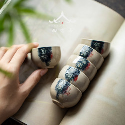 茶盃陶瓷主人盃品茗盃禪意禪定盃蛋形盃6衹客人盃和茶盃盃子