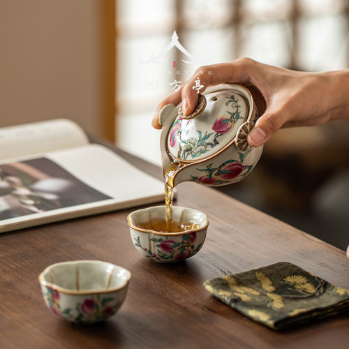 汝窰旅行茶具套裝便攜式一人一盃快客盃泡茶盃一壺二盃收納包隨身
