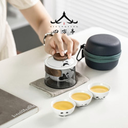 快客盃旅行茶具套裝便攜式功夫茶盃一人熊貓泡茶盃茶壺個人專用