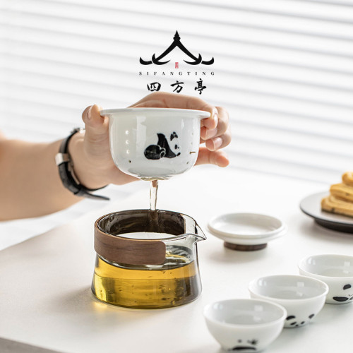 快客盃旅行茶具套裝便攜式功夫茶盃一人熊貓泡茶盃茶壺個人專用
