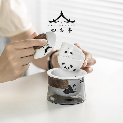 快客盃旅行茶具套裝便攜式功夫茶盃一人熊貓泡茶盃茶壺個人專用