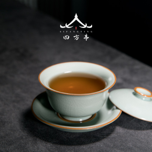 四方亭 汝窰蓋碗大號茶碗茶盃三才蓋盃釦碗景德鎮茶具單個高端