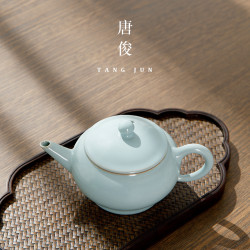 四方亭 汝窰茶壺手工可養陶瓷開片功夫茶具大號單壺泡茶器禮盒裝