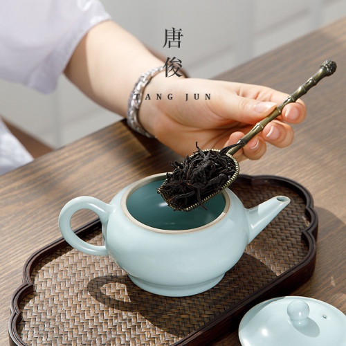 四方亭 汝窰茶壺手工可養陶瓷開片功夫茶具大號單壺泡茶器禮盒裝