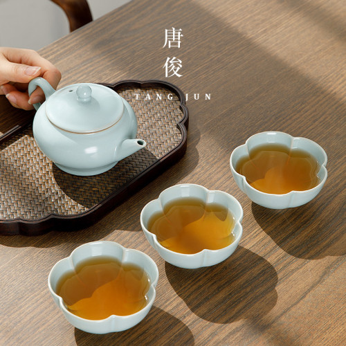 四方亭 汝窰茶壺手工可養陶瓷開片功夫茶具大號單壺泡茶器禮盒裝