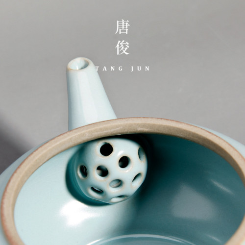 四方亭 汝窰茶壺手工可養陶瓷開片功夫茶具大號單壺泡茶器禮盒裝