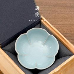 汝窰茶盃開片品茗盃功夫茶具盃子花瓣大號女士花朵主人盃雕刻