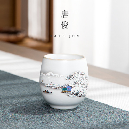景德鎮汝窰茶盃品茗盃陶瓷主人套裝茶具單盃個人盃子專用高檔