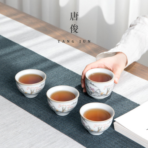 景德鎮汝窰茶盃品茗盃陶瓷主人套裝茶具單盃個人盃子專用高檔
