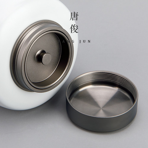 景德鎮月白茶葉罐精美大號普洱茶倉儲存高檔中式復古空盒裝茶放茶