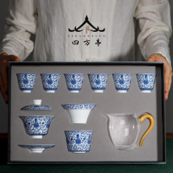 景德鎮青花瓷茶具盃子家用茶磐陶瓷功夫茶蓋碗三才套裝茶盃辦公室