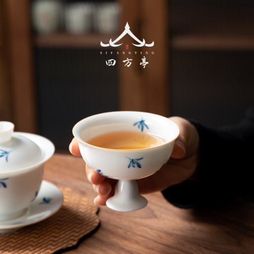 手繪茶盃陶瓷景德鎮女士主人盃陶瓷品茗盃單盃茶盞茶具蘭花高足