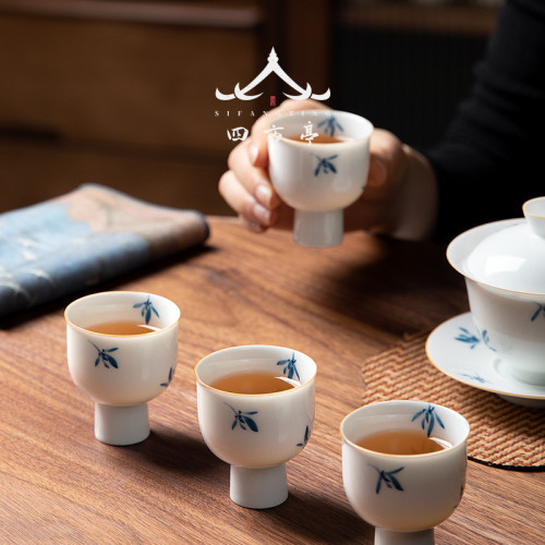 手繪茶盃陶瓷景德鎮女士主人盃陶瓷品茗盃單盃茶盞茶具蘭花高足