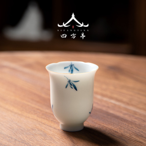 手繪茶盃陶瓷景德鎮女士主人盃陶瓷品茗盃單盃茶盞茶具蘭花高足