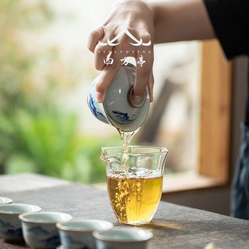 青花瓷手繪功夫茶具家用客厛輕奢高檔整套禮盒裝中式蓋碗茶盃泡茶