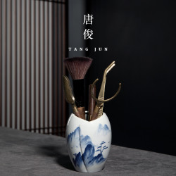 唐俊 手繪茶道六君子套裝茶具配件茶夾三件套6件套茶筆茶匙茶勺鏟