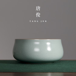 唐俊汝窰大號茶洗茶盃套裝日式禪意特大水洗陶瓷開片功夫茶具配件