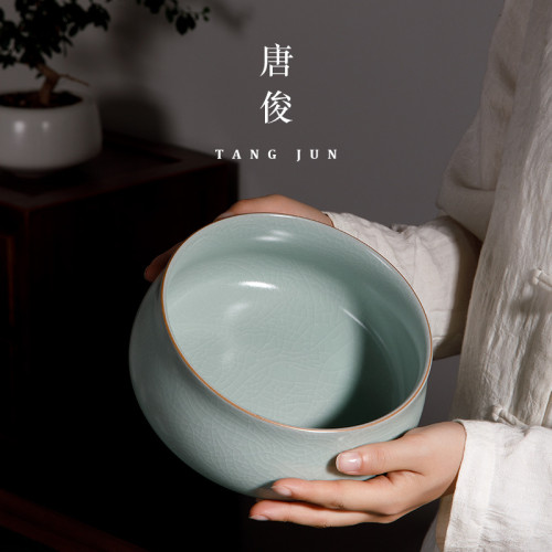 唐俊汝窰大號茶洗茶盃套裝日式禪意特大水洗陶瓷開片功夫茶具配件