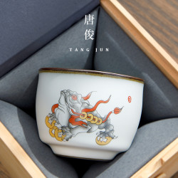 汝窰茶盃盃景德鎮男士大號主人陶瓷功夫套裝個人單盃功夫茶茶具