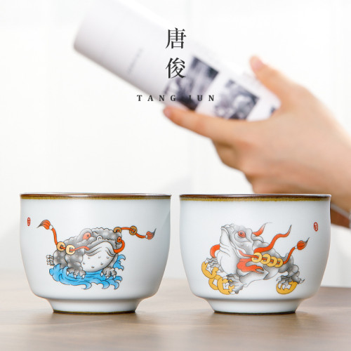 汝窰茶盃盃景德鎮男士大號主人陶瓷功夫套裝個人單盃功夫茶茶具
