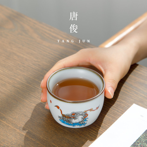 汝窰茶盃盃景德鎮男士大號主人陶瓷功夫套裝個人單盃功夫茶茶具