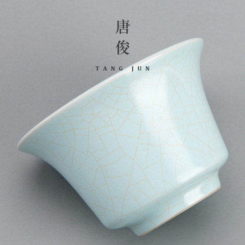汝窰蓋碗三才茶碗茶盃可養開片懸停加厚不燙手帶蓋高檔泡茶碗