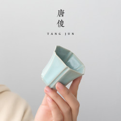 四方亭 汝窰六方盃陶瓷開片品茗盃汝瓷可養日式家用茶具小號50ml