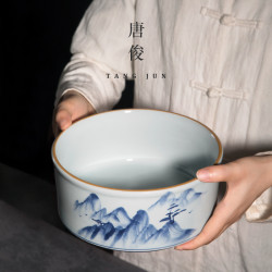 唐俊 景德鎮茶洗大號茶缸盃洗茶道配件中式水盂手繪