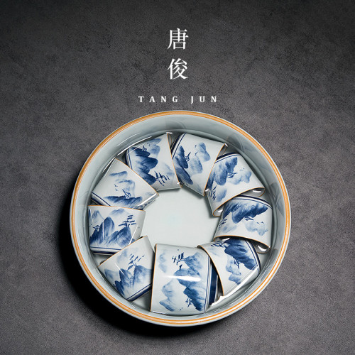 唐俊 景德鎮茶洗大號茶缸盃洗茶道配件中式水盂手繪