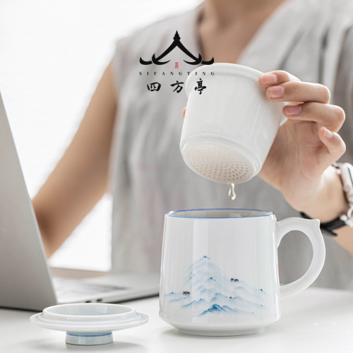 茶盃中國風盃子陶瓷盃泡茶盃辦公室水盃茶水分離教師節三件套帶蓋
