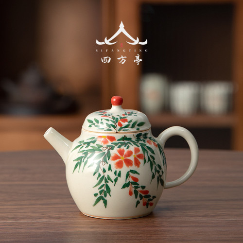 景德鎮手繪茶壺陶瓷單壺家用泡茶壺簡約過濾沖茶器個人單個茶具