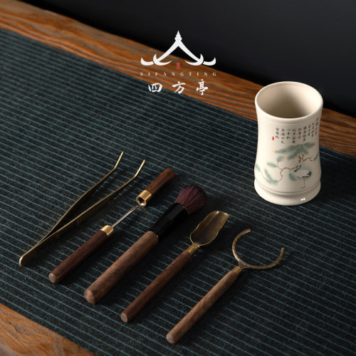 茶道六君子黑檀木功夫茶具零配件6君子大全套裝茶夾茶勺茶匙茶針