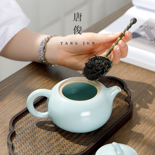 四方亭 汝窰茶壺大號西施壺陶瓷泡茶器家用單壺汝瓷開片功夫茶具