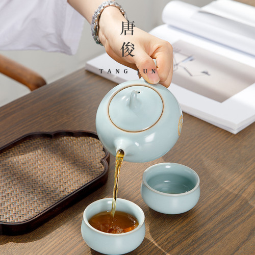 四方亭 汝窰茶壺大號西施壺陶瓷泡茶器家用單壺汝瓷開片功夫茶具