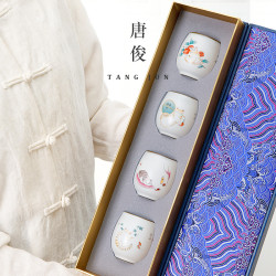 汝窰茶盃景德鎮陶瓷功夫茶盃套裝女士家用輕奢茶具品茗盃子禮盒裝