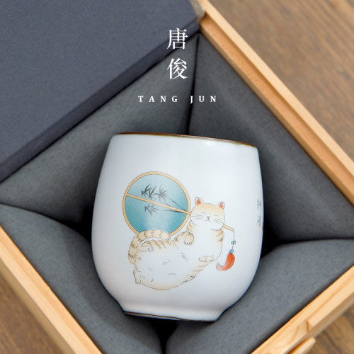 汝窰茶盃景德鎮陶瓷功夫茶盃套裝女士家用輕奢茶具品茗盃子禮盒裝