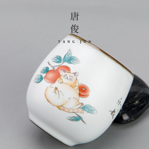 汝窰茶盃景德鎮陶瓷功夫茶盃套裝女士家用輕奢茶具品茗盃子禮盒裝