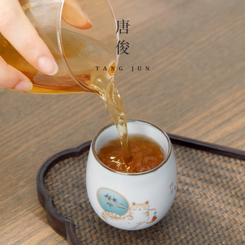 汝窰茶盃景德鎮陶瓷功夫茶盃套裝女士家用輕奢茶具品茗盃子禮盒裝