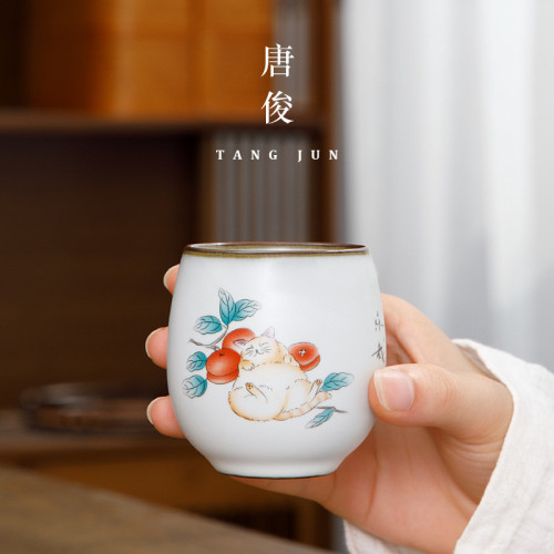 汝窰茶盃景德鎮陶瓷功夫茶盃套裝女士家用輕奢茶具品茗盃子禮盒裝