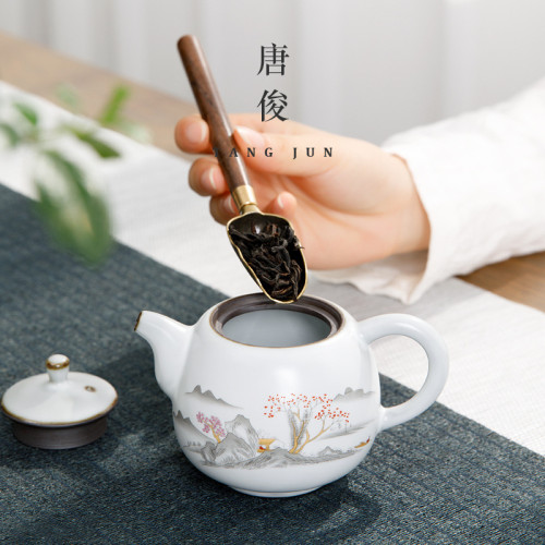 景德鎮汝窰月白茶壺陶瓷家用開片可養泡茶壺復古中式功夫茶具