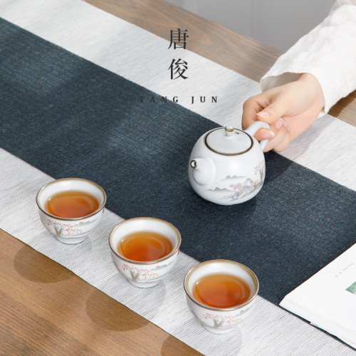 景德鎮汝窰月白茶壺陶瓷家用開片可養泡茶壺復古中式功夫茶具