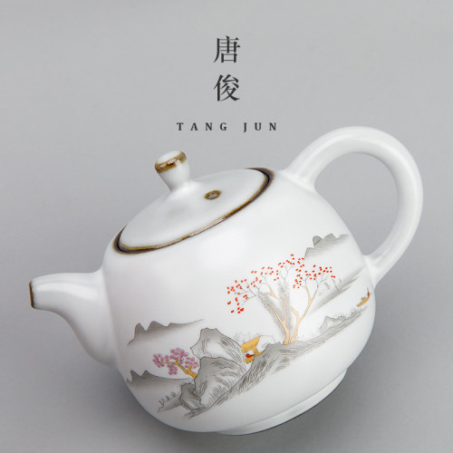 景德鎮汝窰月白茶壺陶瓷家用開片可養泡茶壺復古中式功夫茶具