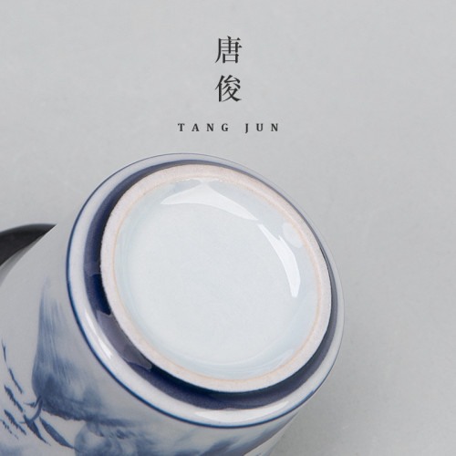 青花瓷手繪功夫茶盃遠山客人盃套裝六個裝品茗盃景德鎮盃子陶瓷