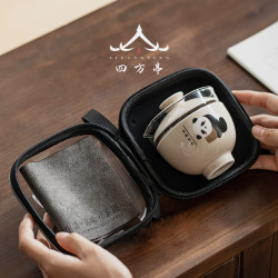 陶瓷旅行茶具快客盃一人茶具女便攜式茶盃一壺一盃單人熊貓泡茶盃