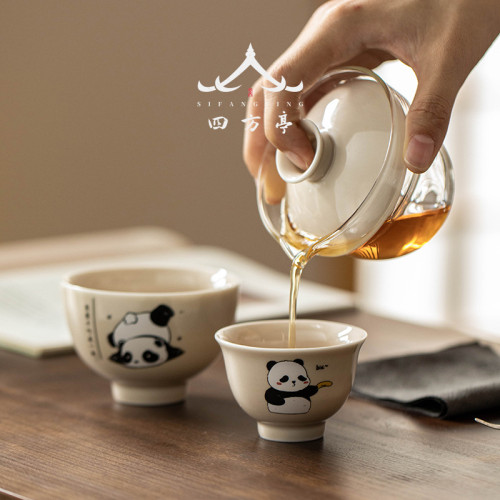 陶瓷旅行茶具快客盃一人茶具女便攜式茶盃一壺一盃單人熊貓泡茶盃