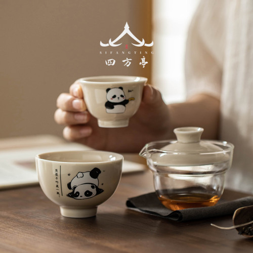 陶瓷旅行茶具快客盃一人茶具女便攜式茶盃一壺一盃單人熊貓泡茶盃