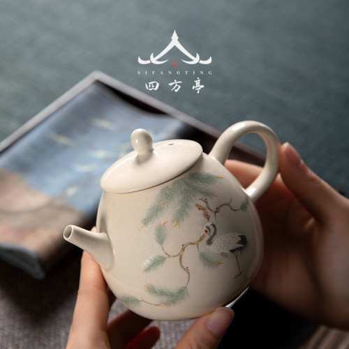 大號復古草木灰茶壺家用單壺陶瓷泡茶壺單個中式功夫茶具泡茶器